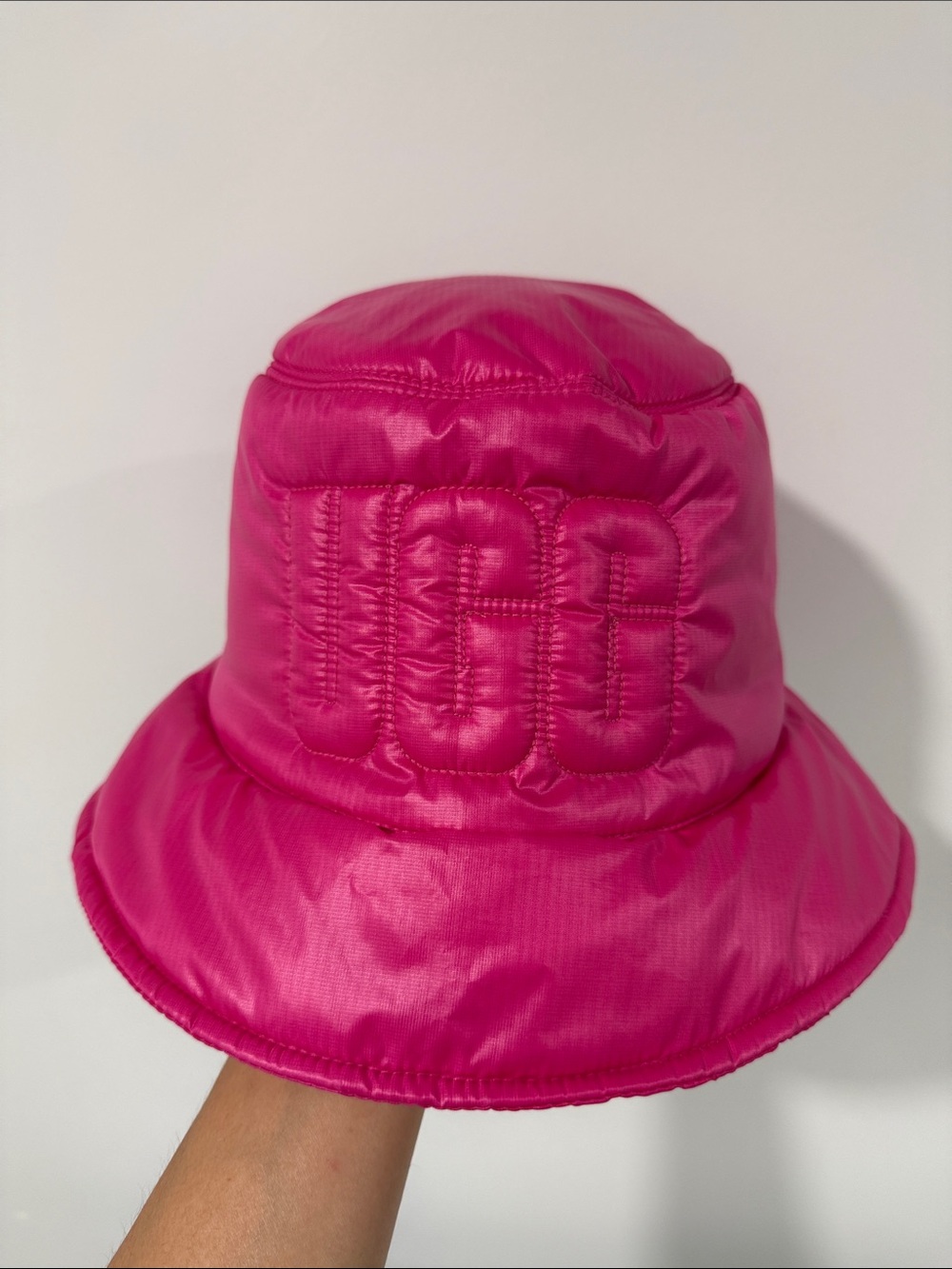 UGG Hot Pink Quilted Logo Puffer Bucket Hat